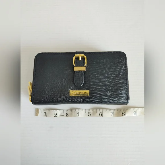 Joy Mangano Womens Leather Double Zipper Wallet Large Black - Picture 12 of 13